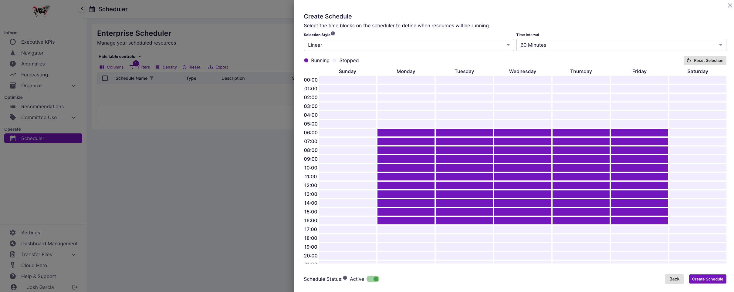 Configure times for Schedule