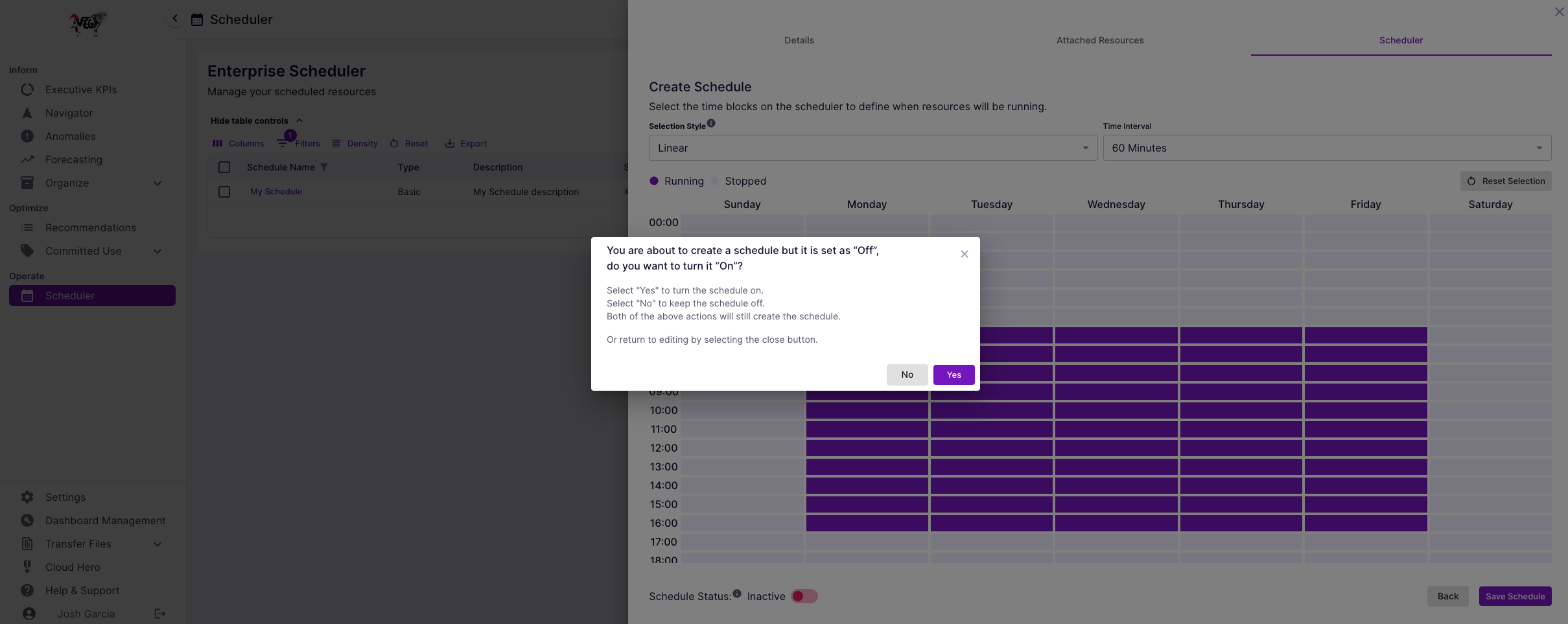 Save Schedule confirmation dialog