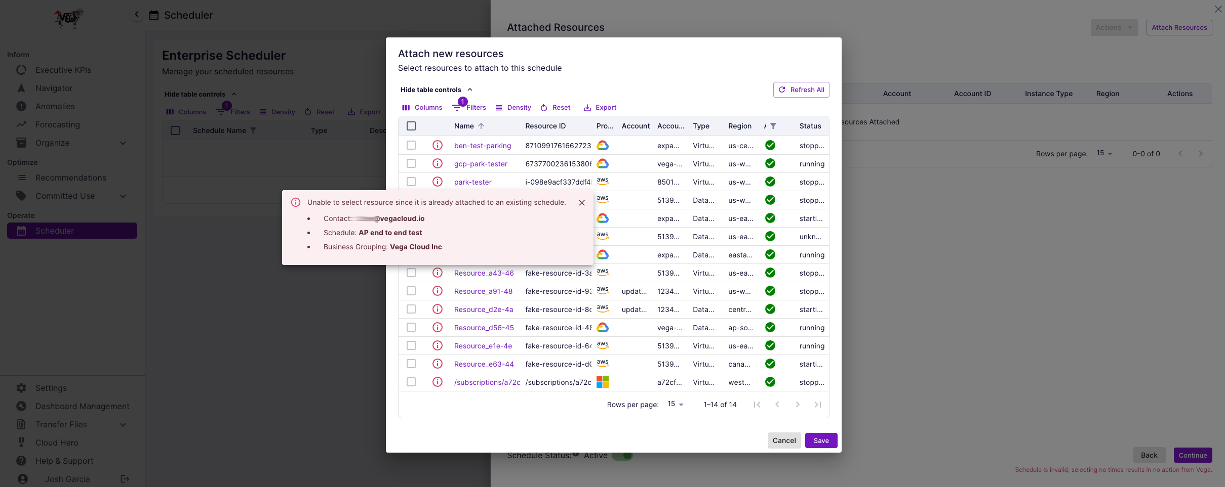 Unattachable Resources on Schedule